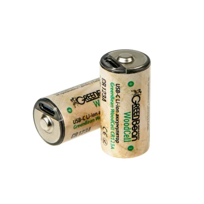 Аккумулятор GreenBean WoodCell CR123A зарядка USB-C (набор 2 шт)